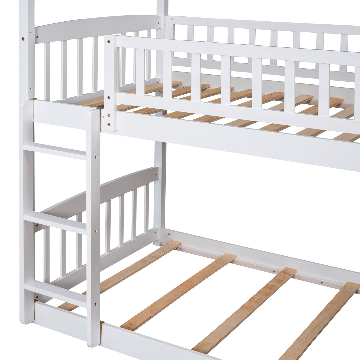 twin over twin bunk bed with slide, white