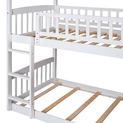 Twin Over Twin Bunk Bed with Slide, White