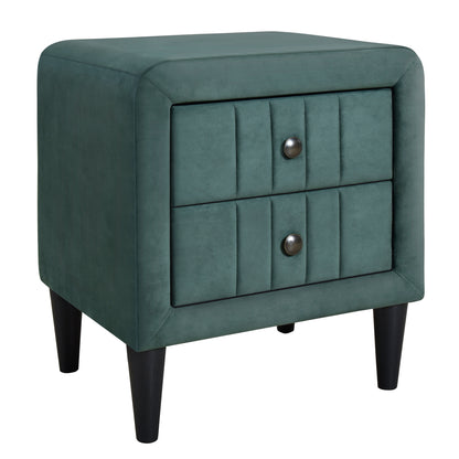 4-Pieces Upholstered Bedroom Sets with Two Nightstands and Storage Bench-Green