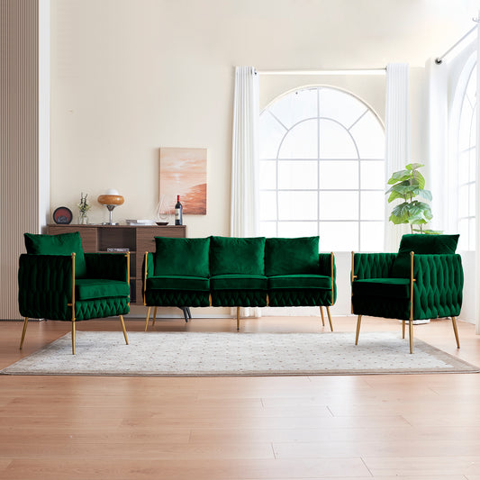 3-Piece Velvet Sofa Set, Green Velvet