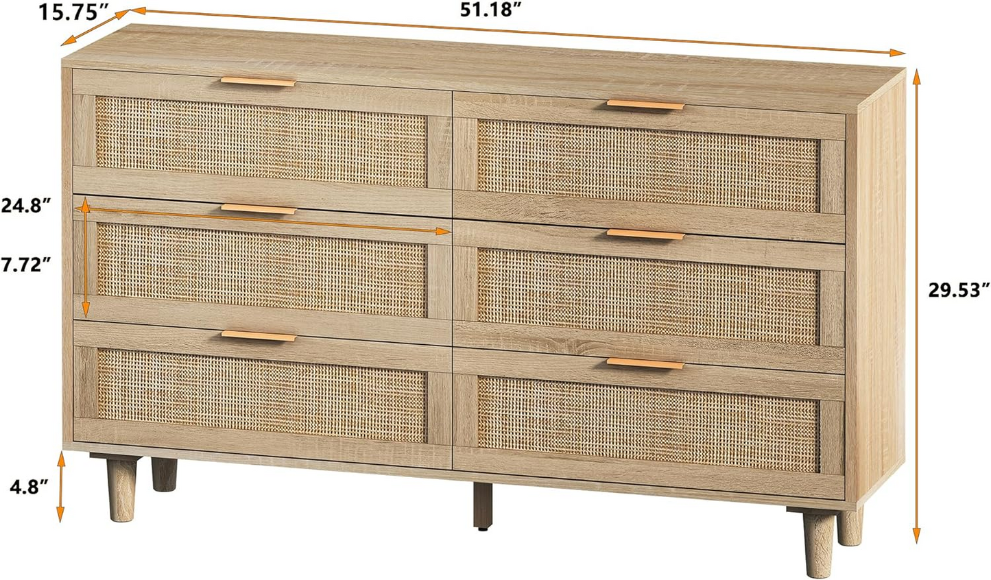 modern 6 drawer rattan dresser