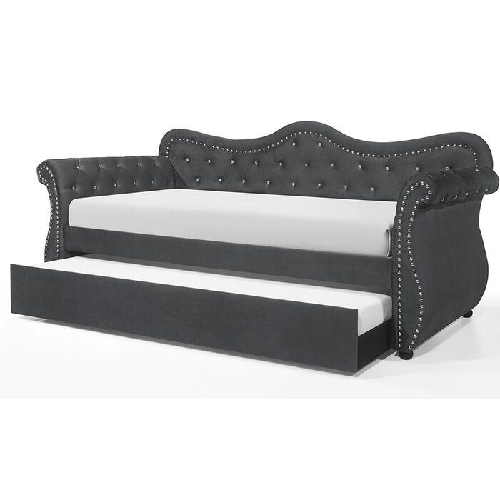 abby upholstered velvet wood daybed with trundle