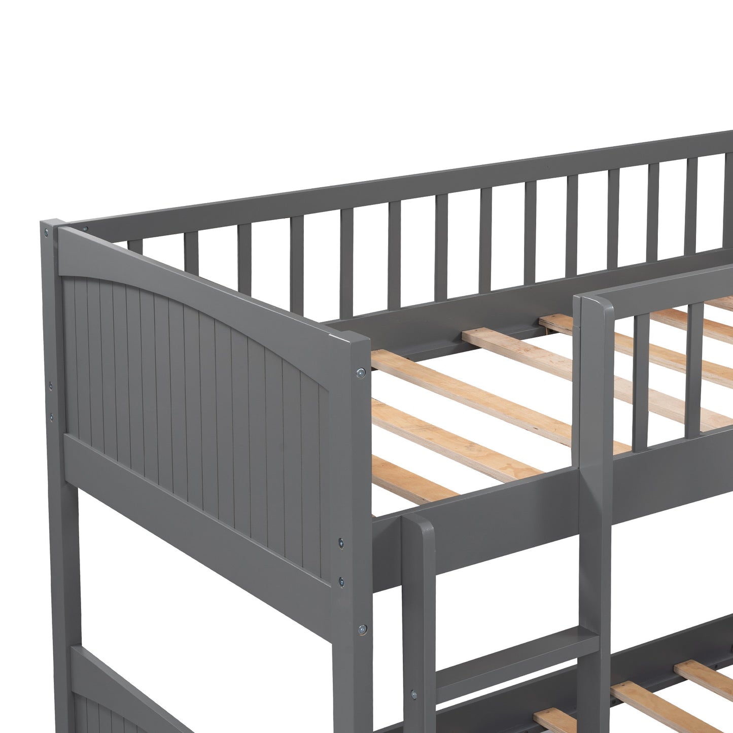 twin size bunk bed with a loft bed attached and two drawers, gray