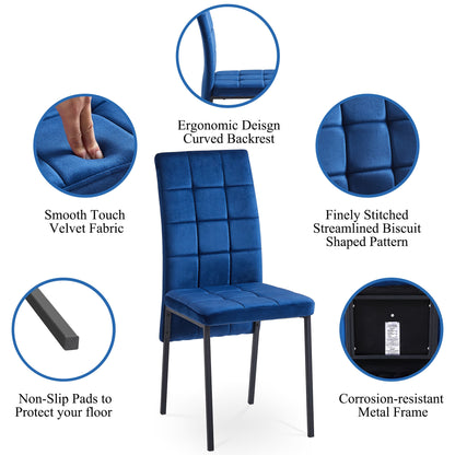 Nordic Dining Chairs Set Of 4, Dark Blue Velvet High Back