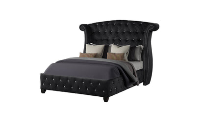 Sophia Upholstery Queen Size Bed Made With Wood in Black Color