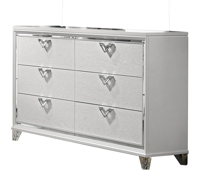 Prism Modern Style 6-Drawer Dresser with Mirror Accent & V-Shape Handles in White