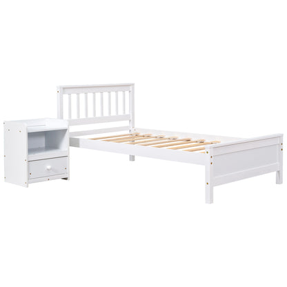Twin Bed with Headboard & Nightstand, White