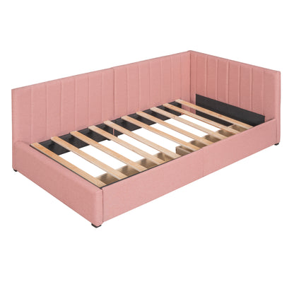 Upholstered Bed with 2 Storage Drawers, Pink