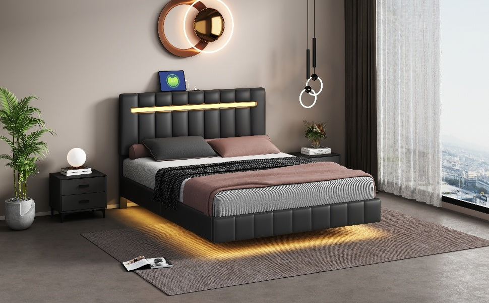floating bed frame with led lights and usb charging #3