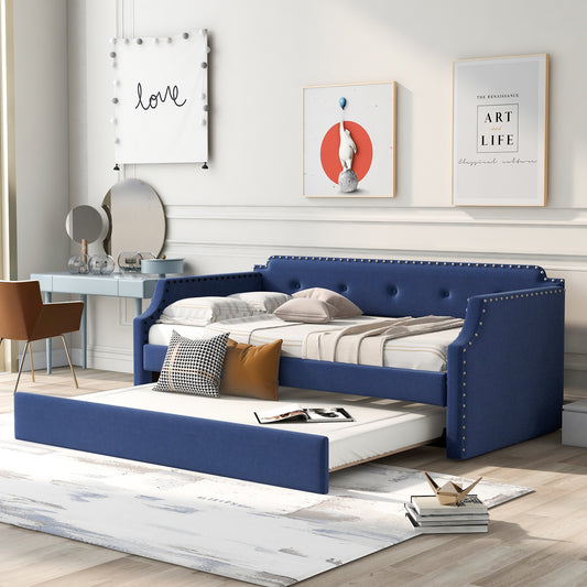 Victor Upholstered Daybed with Trundle ,Blue