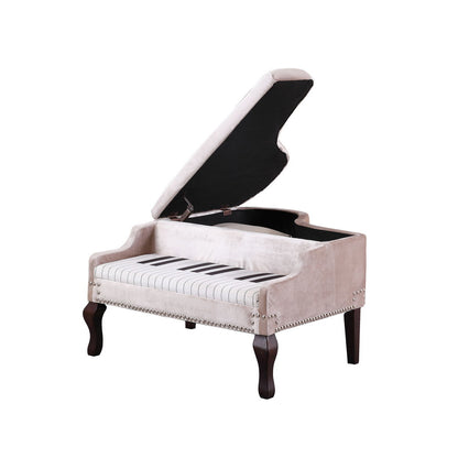 21-Inch-Long Beige Piano Silver Nailheads Storage Ottoman