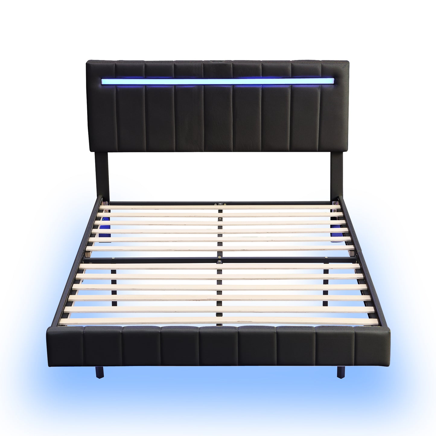 floating bed frame with led lights and usb charging