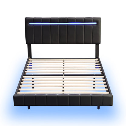 Floating Bed Frame with LED Lights and USB Charging