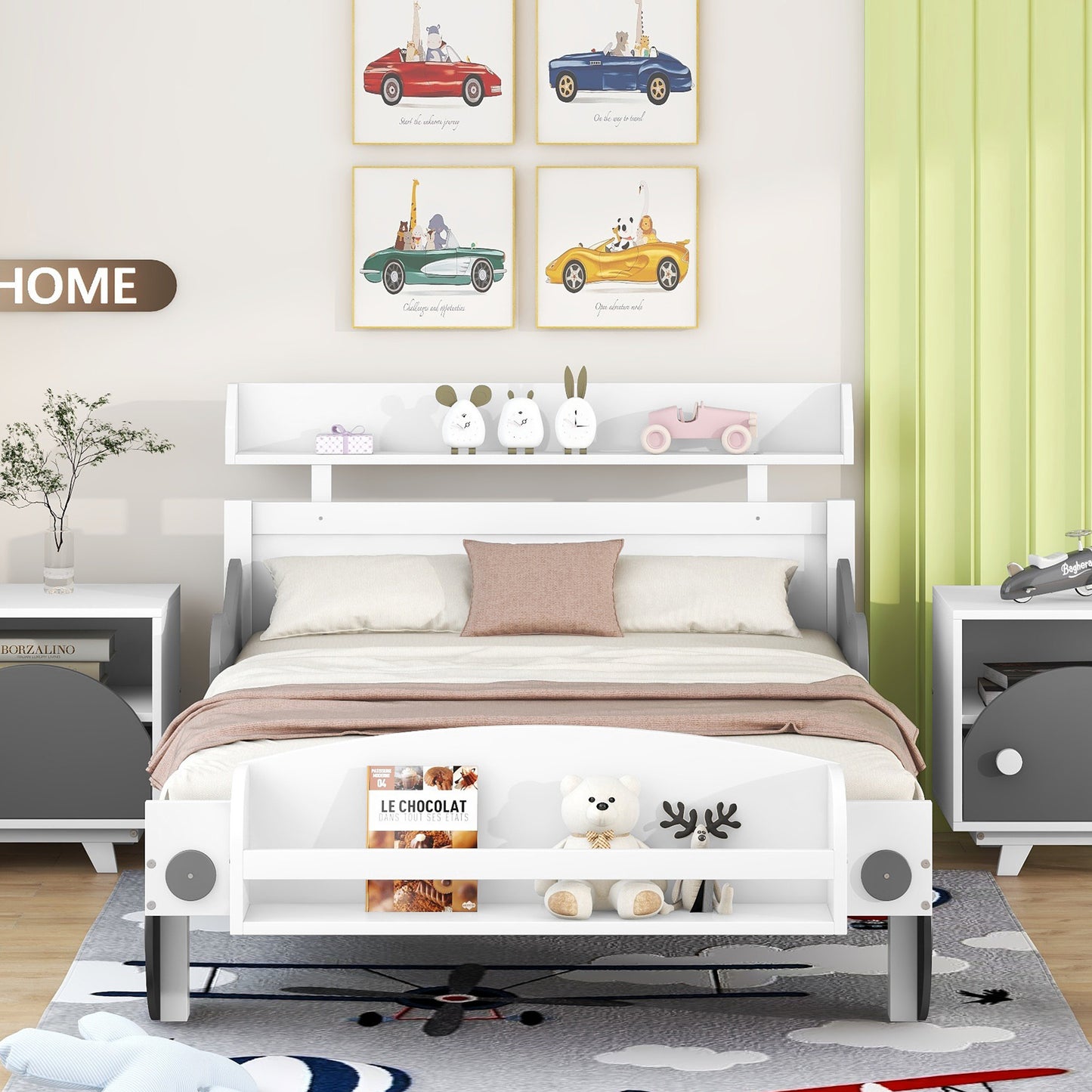 twin size car-shaped platform bed, white