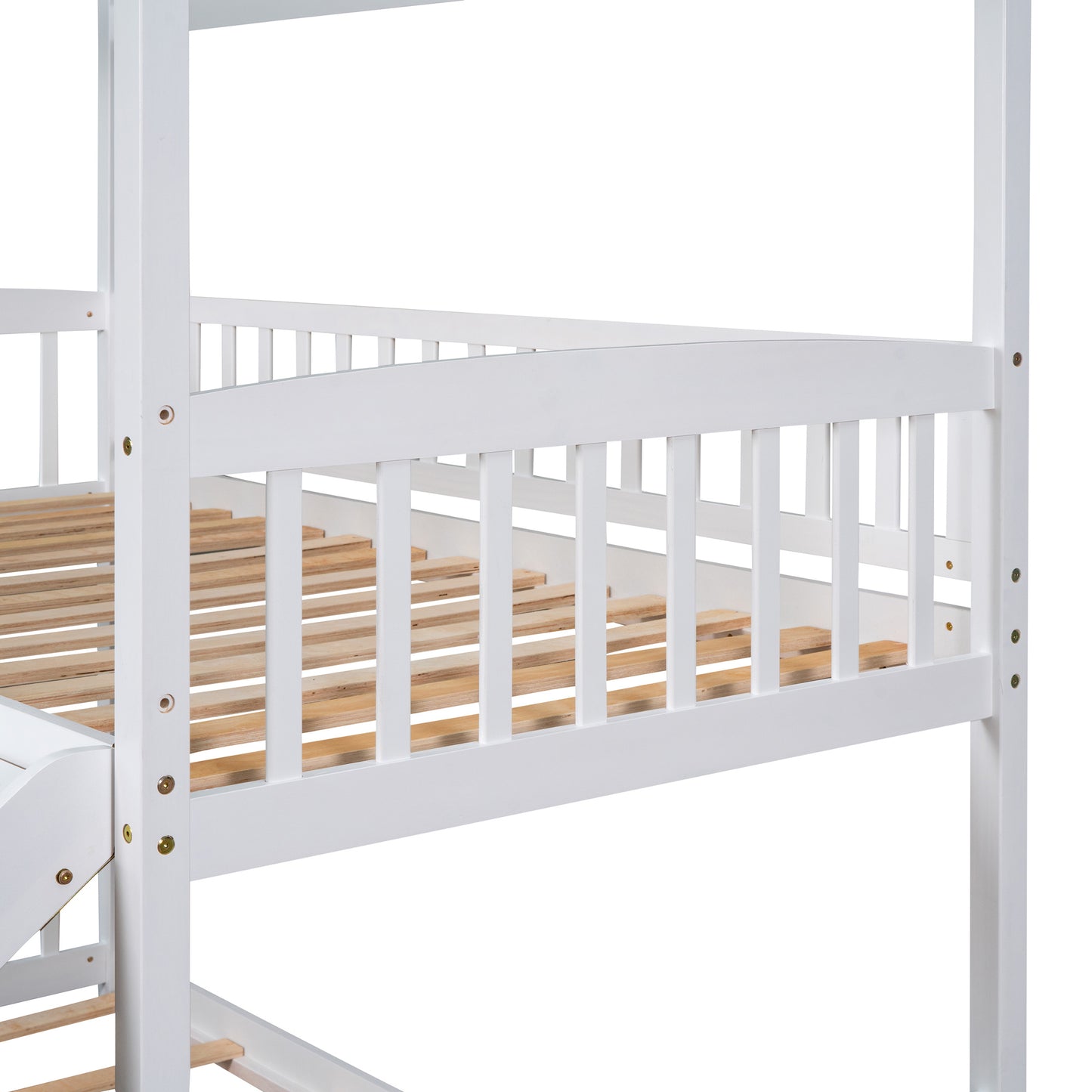 twin over twin bunk bed with slide, white
