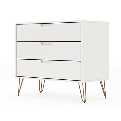 Manhattan Comfort Rockefeller Mid-Century- Modern Dresser with 3-Drawers in White