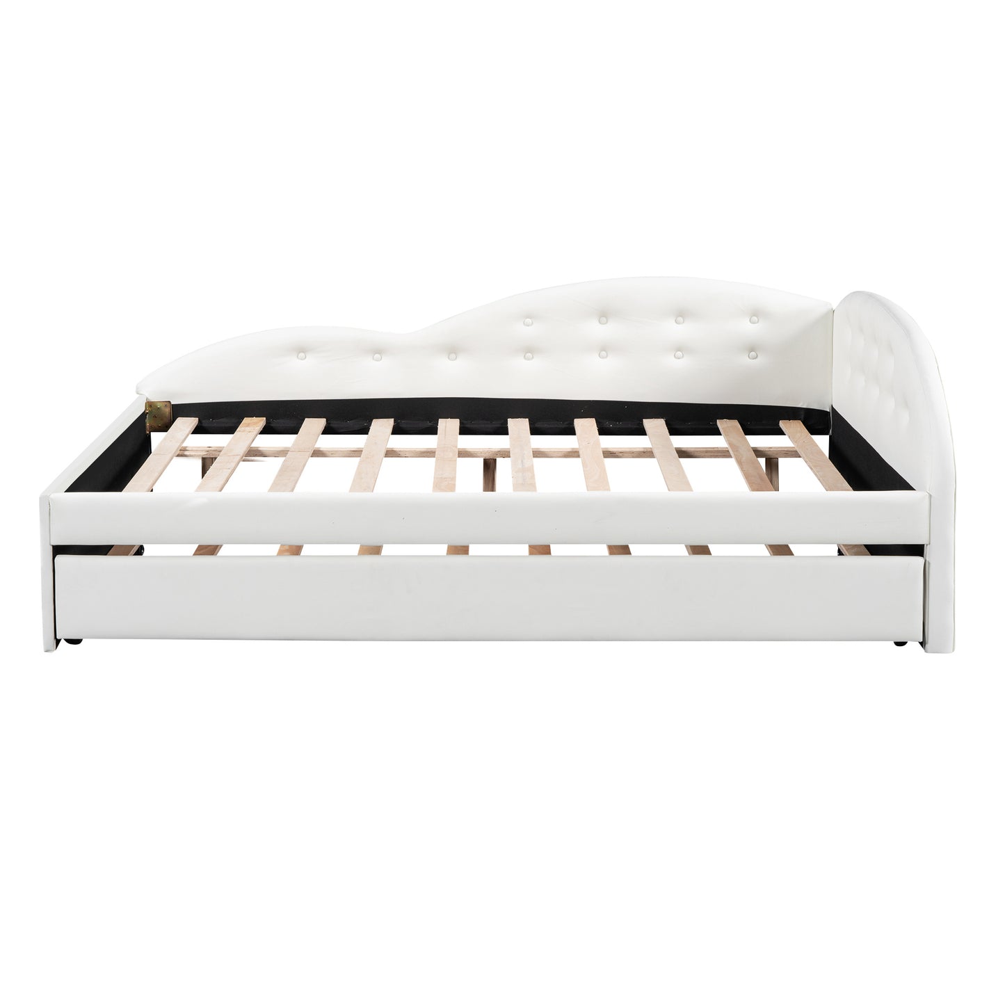 pu upholstered tufted daybed with trundle and cloud shaped guardrail, white