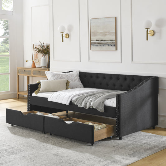 Upholstered Tufted Sofa Bed with drawers in black