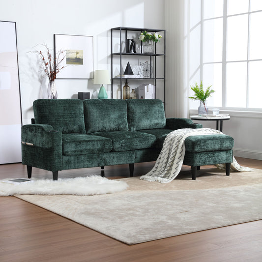 Zara Storage/ Cupholder Sectional Sofa, Green
