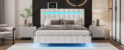 Floating Bed Frame with LED Lights and USB Charging