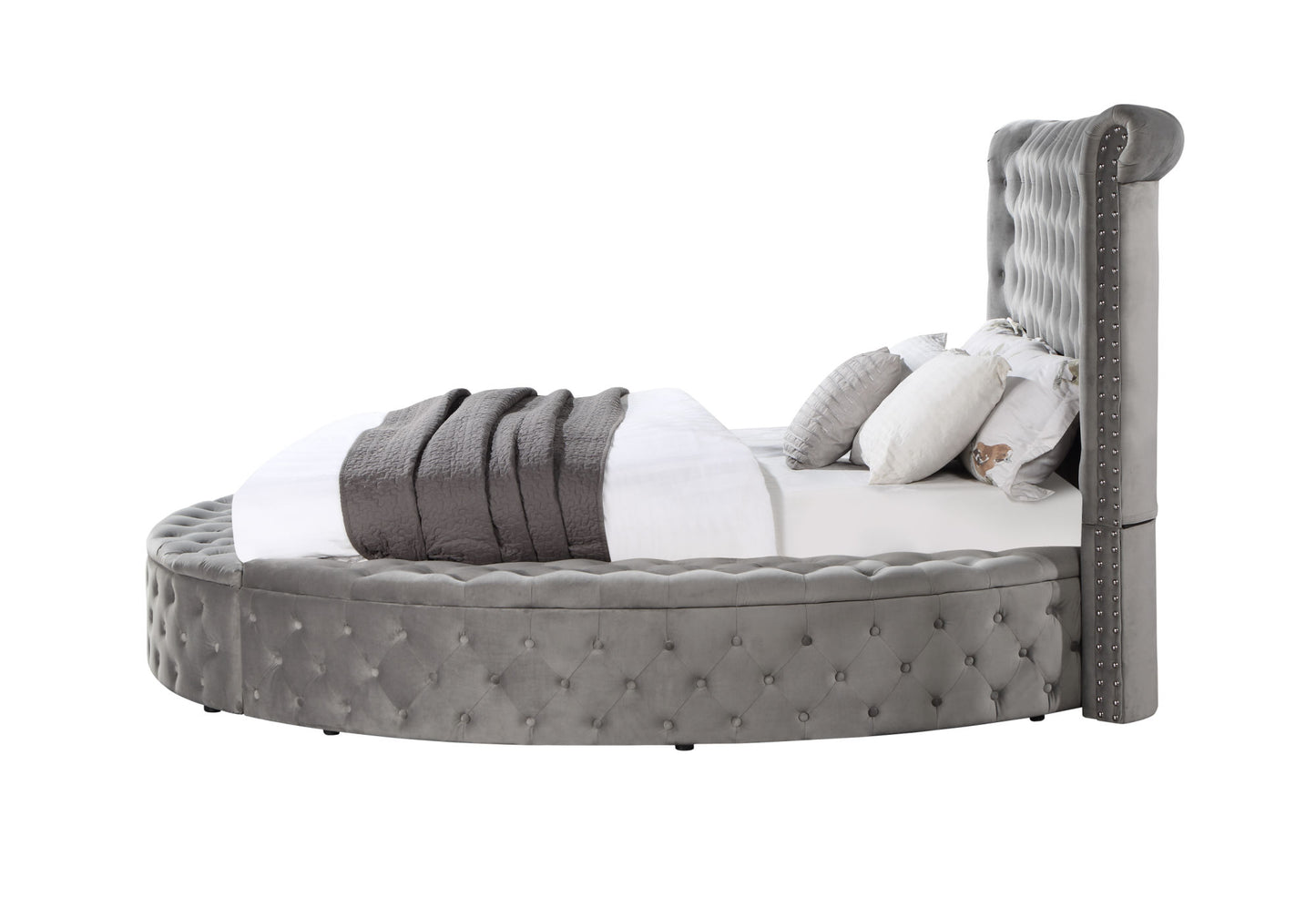 acme gaiva queen bed w/storage, gray velvet