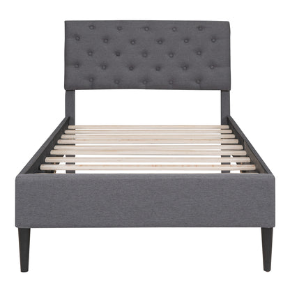 Upholstered Linen Platform Bed, Gray