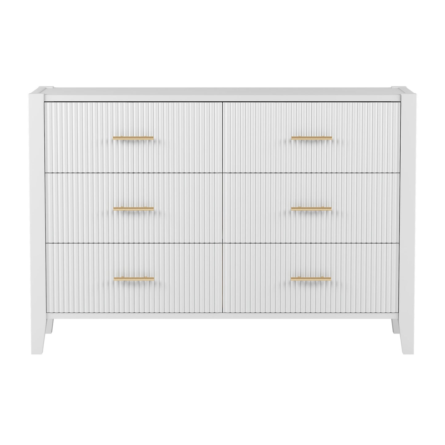 6 drawer dresser with metal handle for bedroom, white