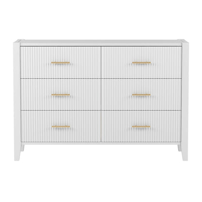 6 Drawer Dresser with Metal Handle for Bedroom, White