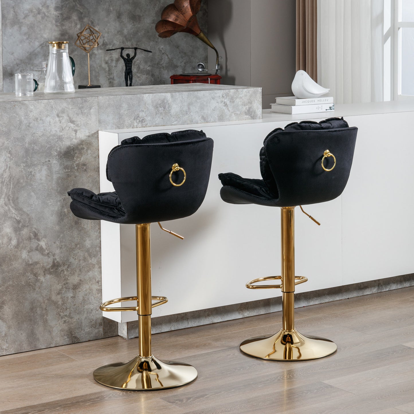 swivel bar stools set of 2, velvet black