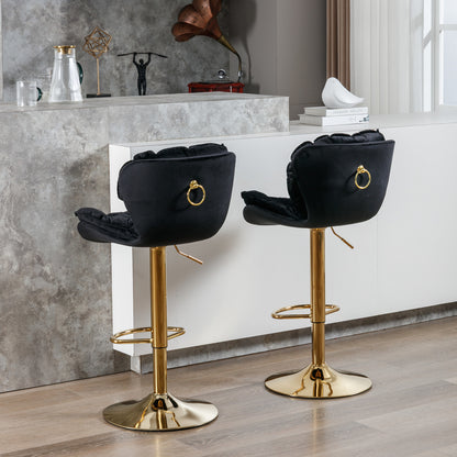 Swivel Bar Stools Set of 2, Velvet Black