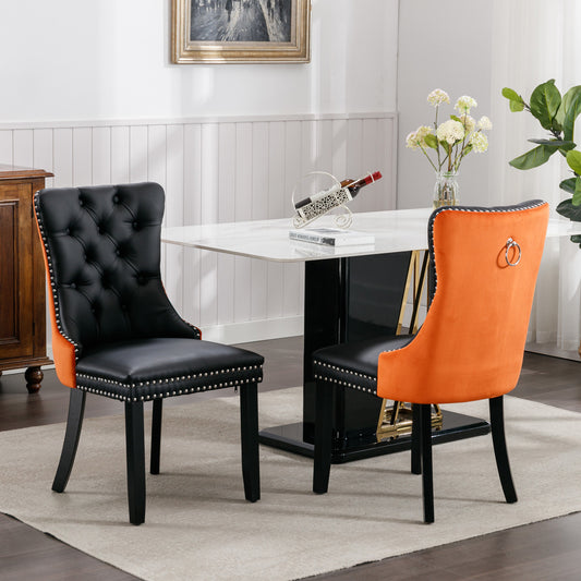Nikki Collection Modern High-end Tufted Dining Chairs 2-Pcs Set, Black+Orange