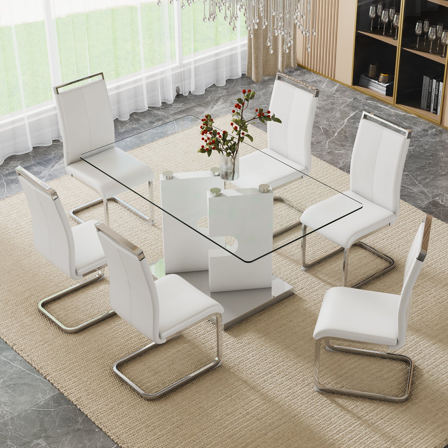ruby 6-piece dining table set, white