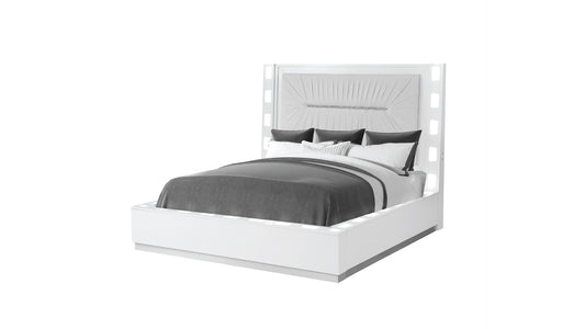 Coco LED Queen Size Bed Made with Wood in Milky White Color