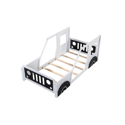 Twin Size Classic Car-Shaped Platform Bed with Wheels