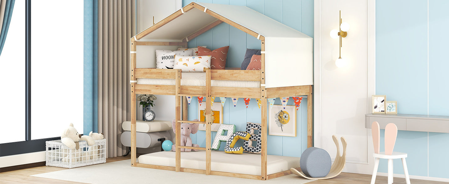 twin over twin bunk bed wood bed with tent