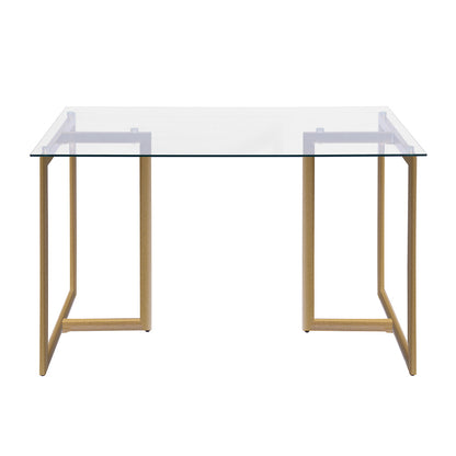47'' Iron Dining Table with Tempered Glass Top; Clear