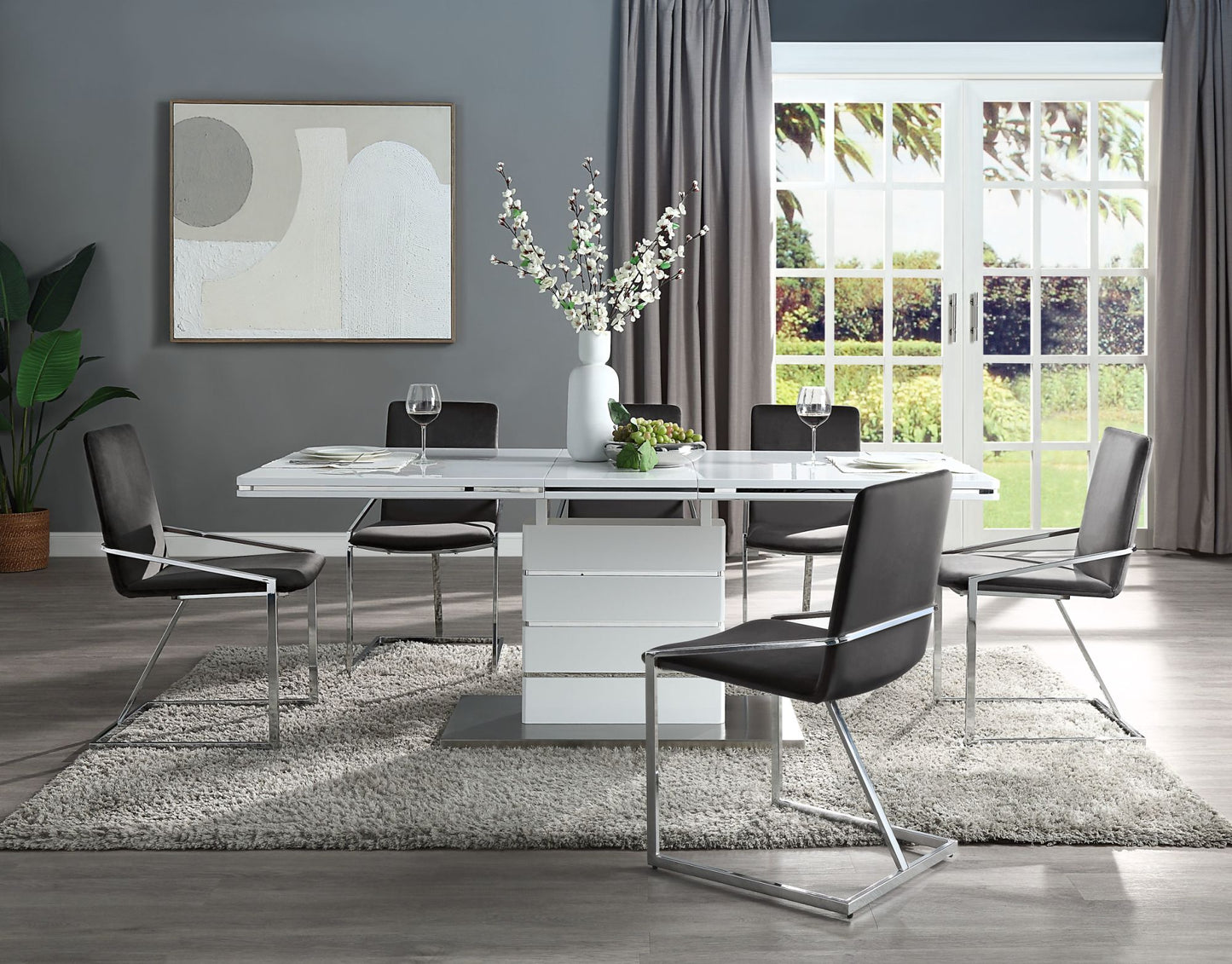acme kameryn dining table w/butterfly leaf, white high gloss finish