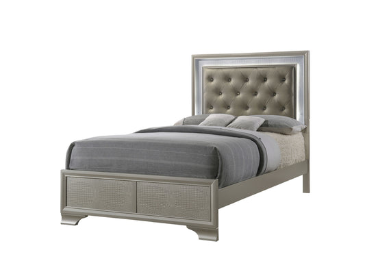 Modern Champagne Upholstered Diamond Tufted Bed