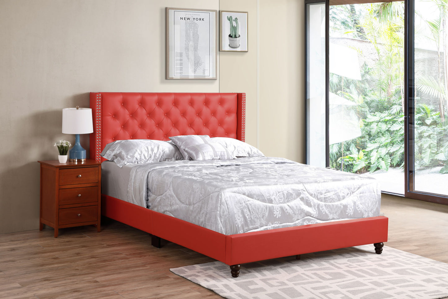 julie upholstered bed , red