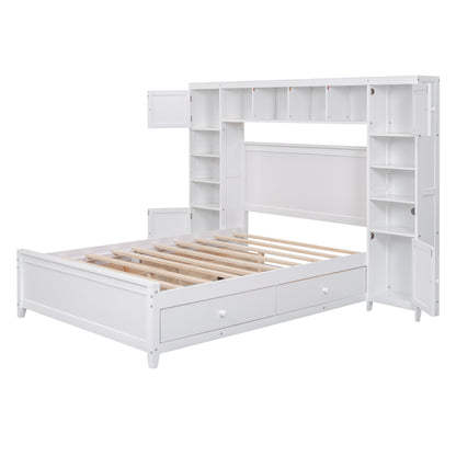 Wooden Bed With All-in-One Cabinet and Shelf