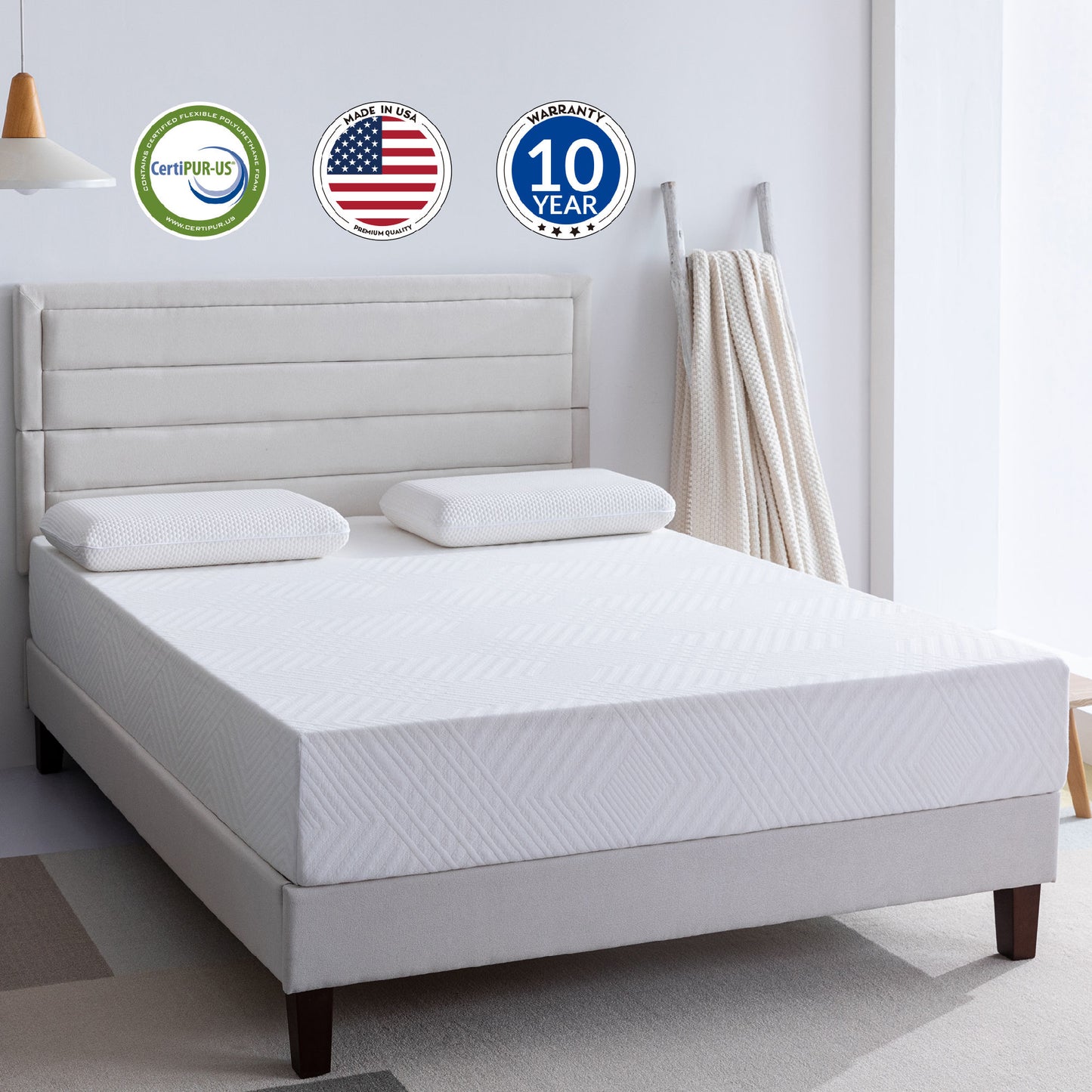 king 10 inch gel memory foam mattress for a cool sleep, bed in a box, green tea infused, certipur-us certified, made in usa