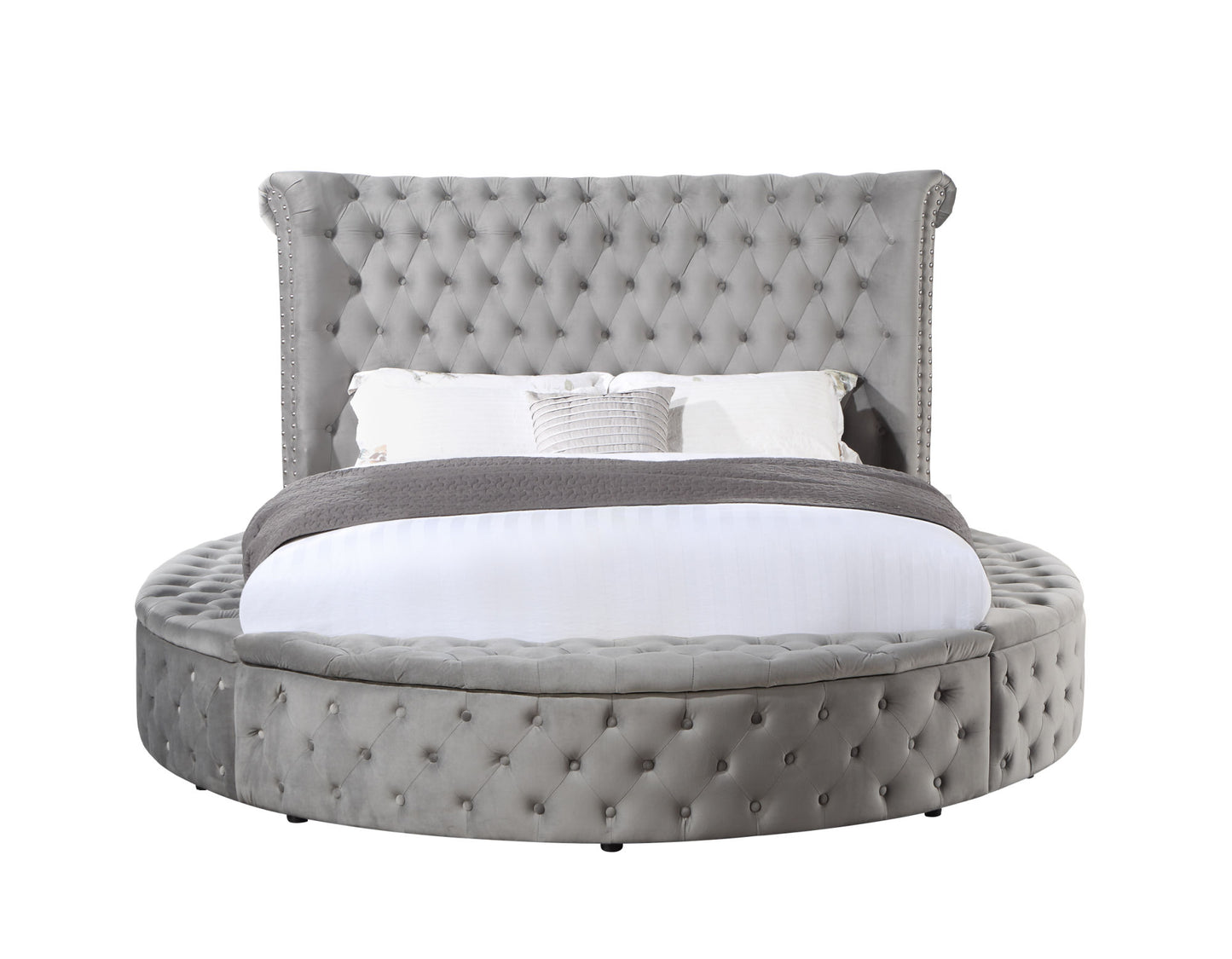 acme gaiva queen bed w/storage, gray velvet