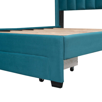 Velvet Upholstered Platform Bed with a Big Drawer