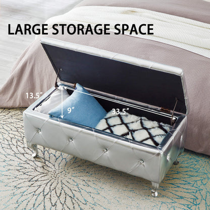 Upholstered Storage Ottoman, Silver
