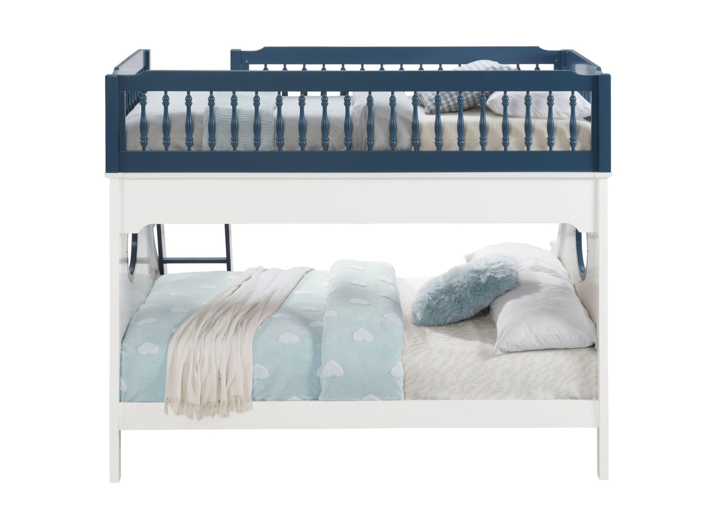 acme farah twin/full bunk bed, navy blue & white finish
