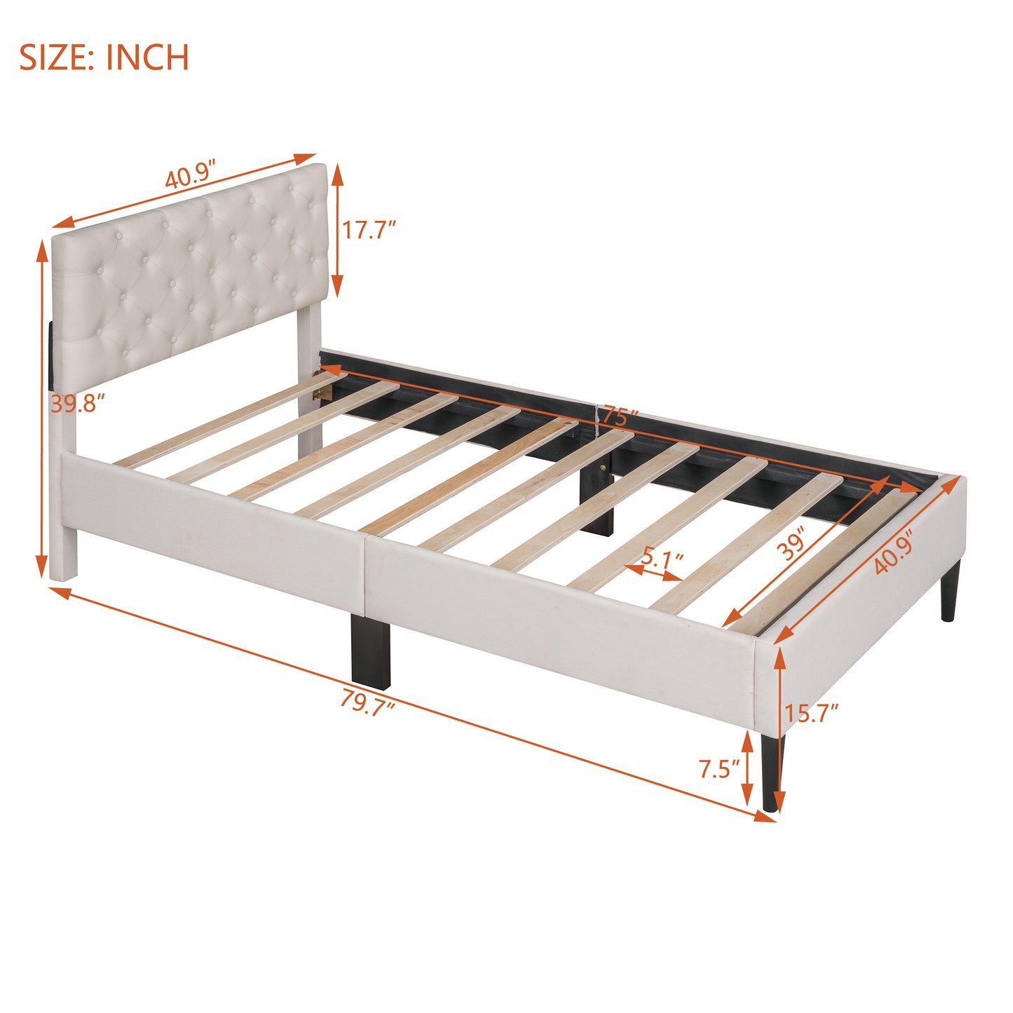 linen upholstered platform bed