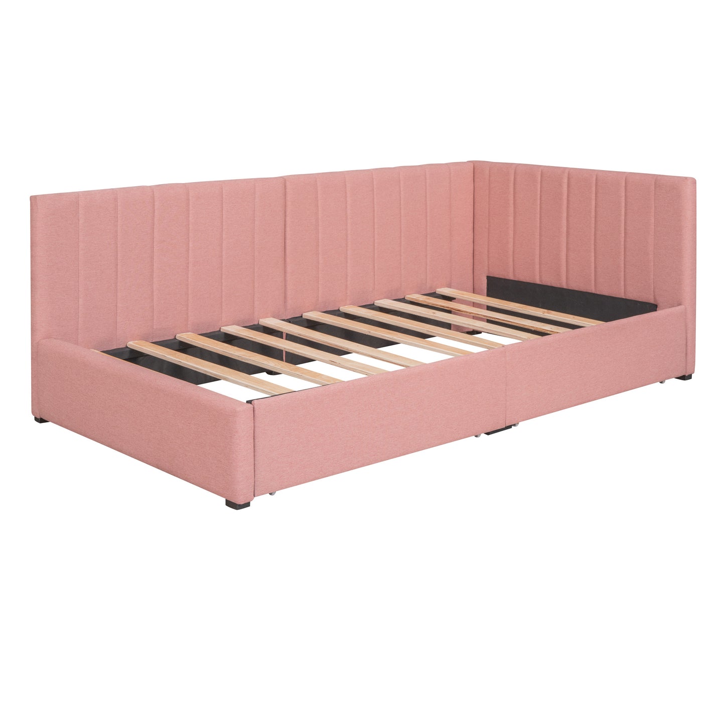 upholstered bed with 2 storage drawers, pink