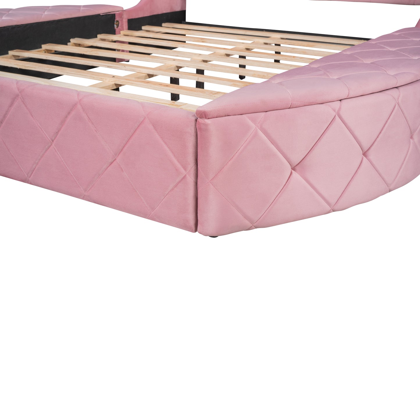 upholstered platform storage velvet bed with wingback headboard- pink