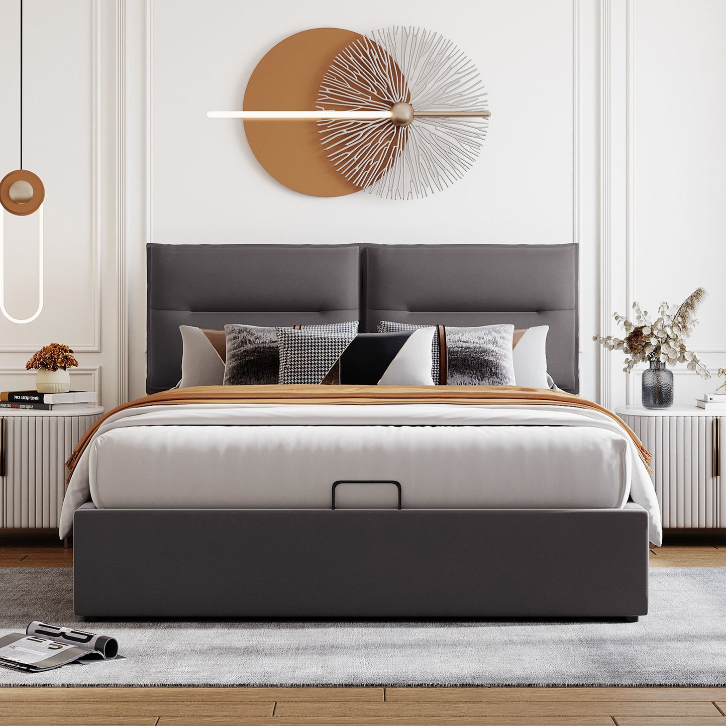 upholstered platform bed with a hydraulic storage system