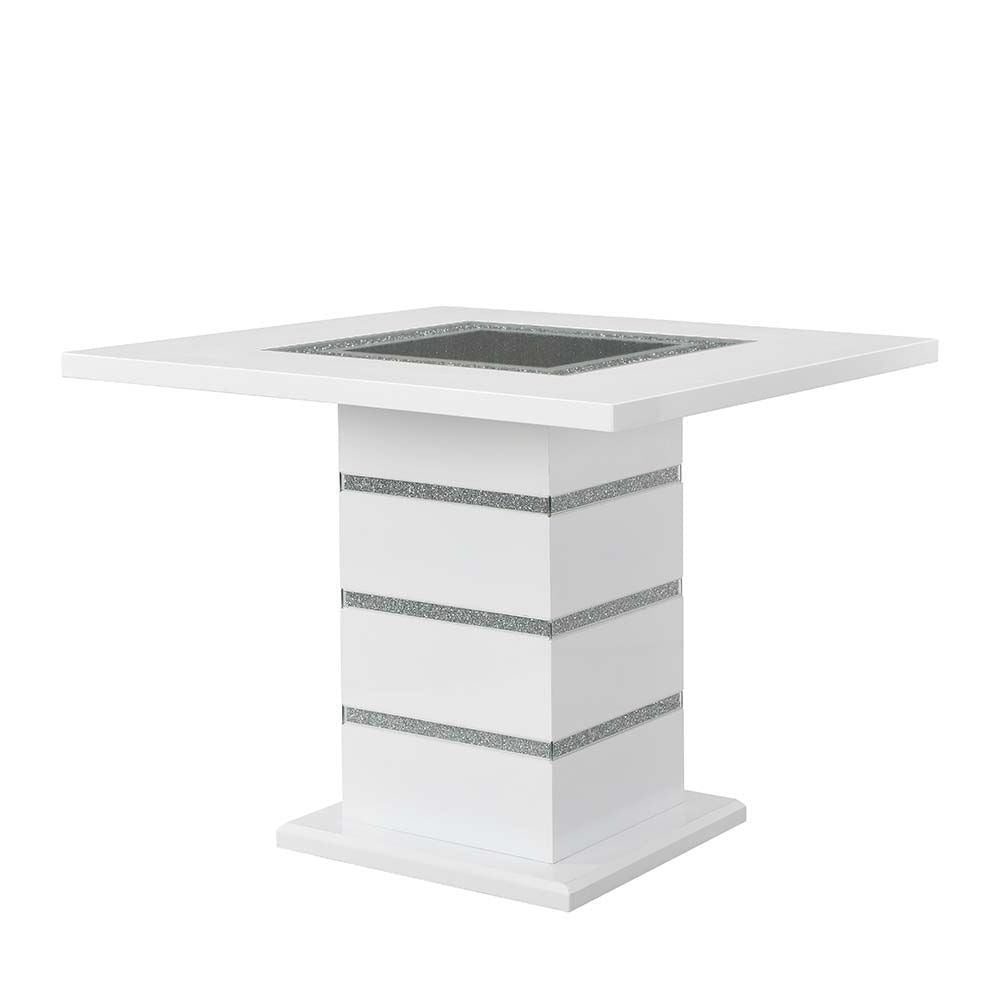 acme elizaveta counter height table, gray velvet, faux crystal diamonds &white high gloss finish